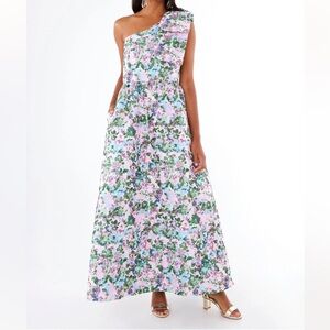 Abbey Glass Caroline Gown Pink Abstract Floral Jacquard - Pink - Size S